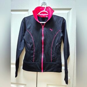 Puma Black Pink Fleece Lined Zip Up Track Jacket Sport Lifestyle Size Small.